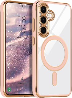 LCHULLE Magnetic for Samsung Galaxy S25/S24 Case Luxury Plating -Baby Pink | [Compatible with MagSafe] Clear Full Camera Lens Protection, Soft Silicone Hard Cover for Women Men Shockproof Phone Case