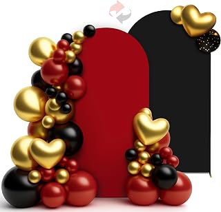 LEBENGURU 6.6FT Arch Backdrop Cover, Black & Red Spandex Fitted | One Piece Double Color, U-Shaped Design Fits Chiara Round Top Arch Stands, for Wedding Birthday Party Baby Shower