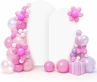 LEBENGURU Set of 2 Spandex Arch Backdrop Stand Covers White, 6FT/7.2FT | 2 Sided Wedding Fitted Arch Cover, Round Top Chiara Stand Covers, for Birthday Party Baby Shower Banquet Balloon D&eacute;cor