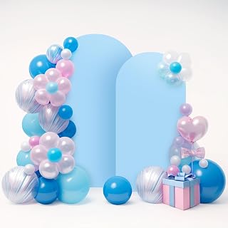 LEBENGURU Upgraded 8FT Wedding Arch Cover, 6.6FT Baby Blue Spandex Fitted Arch Backdrop Cover, Set of 2 for Round Top Chiara Stand Covers for Birthday Party Baby Shower Banquet Balloon D&eacute;cor