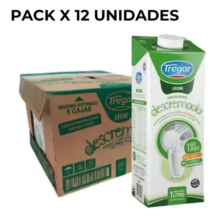 Leche Descremada Larga Vida Tregar X 12 Unidades
