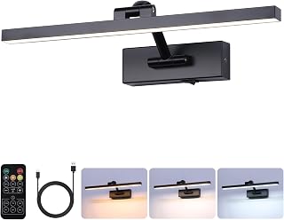 LED Wireless Picture Light with Remote Control,USB Rechargeable Battery Powered Art Lamps,Dimmable,270&deg; Rotate,Timing,15.5 Inch Black Wall Lights for Paintings,Picture Frame,Gallery