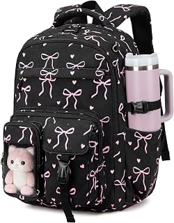 LEDAOU School Backpack for Girls, 15.6 Inch Laptop Backpack, Girls Bookbag Casual Daypack for Middle High School and College (A-Upgrade Black Bow Tie)