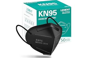 LEMENT 50pcs KN95 Face Mask Black 5 Layer Cup Dust Safety Masks Filter Efficiency&ge;95% Breathable Elastic Ear Loops Black Masks