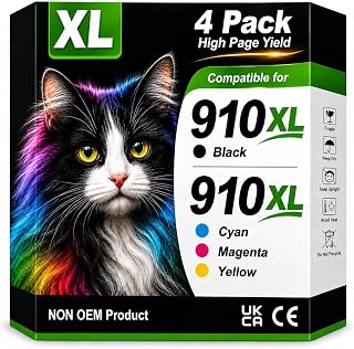 LEMERO 910XL Ink Cartridges Combo Pack Replacement for HP 910 910XL Ink | 910XL Ink Cartridges for HP Printers OfficeJet 8010 8012 8018 8022 OfficeJet Pro 8020 8025 8026 8028 8030 8035, 4-Pack