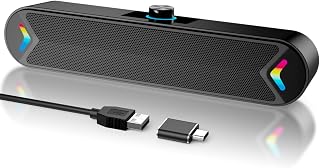 LENRUE Computer Speakers for Desktop,PC Speakers with Basic Stereo Sound & Colorful Lights, Single USB for Both Power and Audio,Desktop Laptop Sound Bar Speakers for Movies,Music(Black-USB)