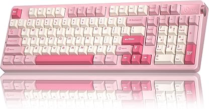 LEOBOG A98 Wireless Mechanical Keyboard, Tri-Mode BT5.0/2.4GHz/USB-C, Creamy Keyboard with Number Pad, Gasket Structure Hot Swappable, PBT Keycaps, RGB Backlit Pink Gaming Keyboard with Knob for PC
