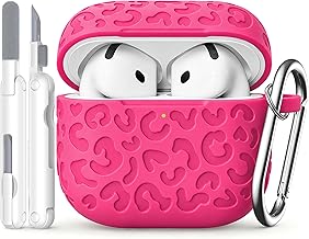 Leopard Carving for AirPods 4 Case (Rose red) | Pattern Design Cute Soft Silicone Protective Cover for Man/Women/Girly-with Keychain&Cleaning Kit