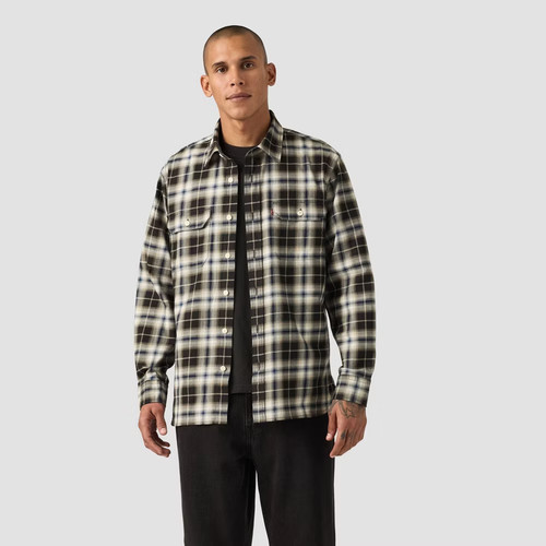 Levi Men Relaxed Fit Long Sleeve Worker Plaid Button-Down Shirt