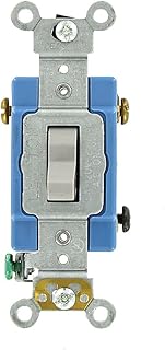 Leviton 15 Amp, 120/277 Volt, Toggle 3-Way AC Quiet Switch, Extra Heavy Duty Grade, Self Grounding, Back and Side Wired, 1203-2GY, Gray