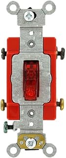 Leviton 20 Amp, 277 Volt, Toggle Pilot Light, Neutral Double-Pole AC Quiet Switch, Extra Heavy Duty Spec Grade, Self Grounding, Back and Side Wired, 1222-7PR, Red