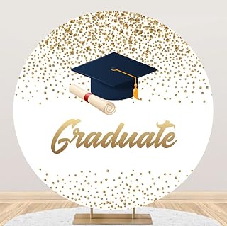 Leyiyi 6.5x6.5ft Graduation Round Backdrop Cover Bachelor Cap Gold Dots Congrats Grad Circle Backdrop Cover Congratulations Graduates Photo Background Graduation Party Decoration Photo Shoot Props