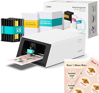 Liene PixCut S1 Inspire Kit - All-in-One Color Sticker Printer & Cutting Machine, Thermal Dye-Sublimation Photo Printer, 300 DPI, Color Label Maker with 180 Sheets (36 Photo + 144 Sticker Paper)