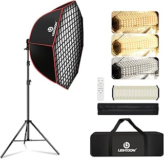 Light Box Photography Lighting Kit:37" Octa Softbox,Honeycomb Grid,110W LED Lamps,RC,Tripod Stands for Studio Light,Video Recording,Portraits,Model/Food/Pet/Baby/Product Shoots & Live Streaming