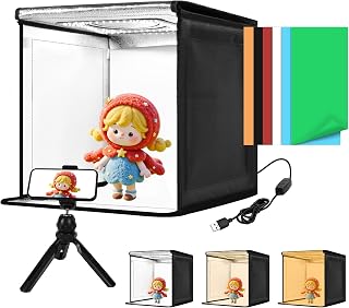 Light Box with Tripod, 12/16/16x12 Inch Lightbox with CRI>95 120 White Warm LED Light Beads. Portable Photo Light Box with 6 Colors PVC Backdrops. Dimmable Shooting Tent Kit for Studio Photography.