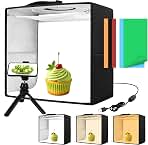 Light Box with Tripod, 16"x16"x12" Lightbox with CRI>95 120 White Warm LED Light Beads. Portable Photo Light Box with 6 Colors PVC Backdrops.Dimmable Shooting Tent Kit for Studio Display