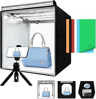 Light Box with Tripod Stand, 16"x16"Upgraded LightBox with 3 Stepless Dimming Light Boards (CRI ≥95) 189 Light Beads, Shooting Tent kit with 6 PVC Backdrops.Photo Studio Light Box for Photography