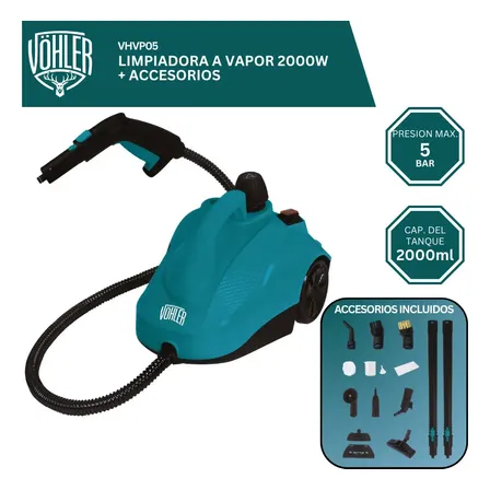 Limpiadora a Vapor V&ouml;hler VHVP05 2000W Presi&oacute;n 5 Bar 2L Con Accesorios