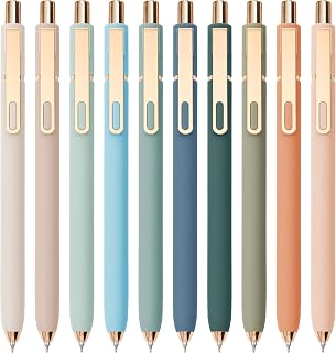 Linbsunne Gel Pens Black Ink Pens for Office 0.5mm Fine Point Pen Smooth Writing Retractable (Metal gold clip-10 pcs)