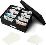 Linen Photo Storage Box with Adjustable Hook and Loop Dividers, Holds 1700 4"x6" Photos, Collapsible Picture Organizer with Handle and Label Stickers, Memory Keepsake Box for Women, Black