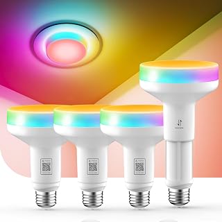 Linkind Matter BR30 Smart Light Bulbs with Stretchable Design & 4-Zone Aurascape Color, 850LM Recessed Smart Flood Light Bulb, Works with Alexa/Apple Home/Google Home, Music Sync Light Show, 4 Pack