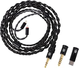 Linsoul Kiwi Ears x B_Media Terras IEM Cable, 3.5mm/4.4mm/USB Type-C | 4N Single Crystal Copper Wire, 32AWG, 0.78mm 2Pin Upgrade In Ear Monitor Cord for ZiiGAAT SIMGOT HiFi Wired Earbuds, 2m