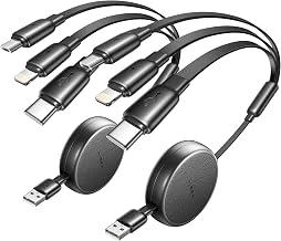LISEN Multi Charging Cable, 3 in 1 Retractable Charging Cable, Retractable Car Charger with Type C/L/Micro USB Ports for iPhone 17 16 15 14 Pro/Samsung Galaxy S25/Kindle, Car Accessories, 2 Pack