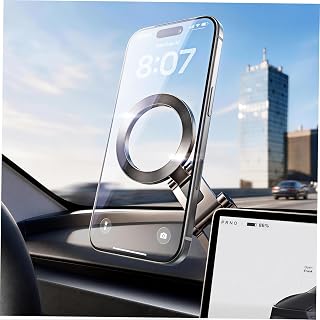 LISEN Tesla Phone Mount 2026 [Adhesive-Free& Adjust Freely] Foldable Tesla Phone Holder Magnetic Phone Car Mount for Tesla Model 3 Model Y S X for iPhone 18 Pro Max 17 16 15 Pro Max All Phones