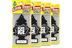 LITTLE TREES Car Air Freshener, 4 Count (Pack of 6), Black Ice
