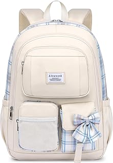 LIVUWER School Backpack for Teen Girls - Cute 17.3 Inch Bookbag for Middle High School Casual Daypack for Students Large College Backpacks Travel Daypacks Laptop Computer Bag for Women Beige