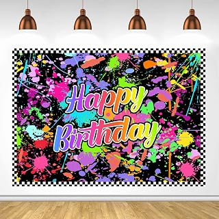 Lofaris Happy Birthday Backdrop Neon Splatter Party Decor 6x4ft