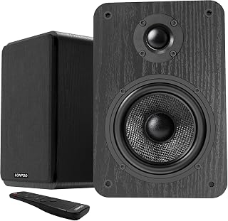 LONPOO Bluetooth Bookshelf Speakers for Turntable - Wireless 60W RMS Bluetooth - Powerful Home Music System - Home Theater Systems, Studio Monitors