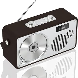 LONPOO LP-103 Portable HiFi CD Player with Bluetooth Speaker FM Radio USB | Retro Leather Premium Stereo System for Home/Outside, Rechargeable Battery, AUX, DSP-Tech, Remote Control