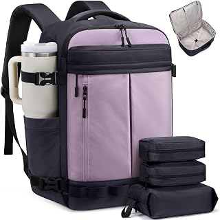 LOVEVOOK 50L Travel Backpack for Women Men, Airline Approved Carry On Luggage with 3 Cubes Accessories, TSA Personal Item Travel Cruise Essentials, Waterproof Weekender Overnight Bags fits 17" Laptop