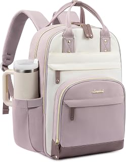 LOVEVOOK Laptop Backpack Women with Tumbler Holder,17.3 inch Work Travel Backpack Computer Laptop Bag,Cute College Nurse Teacher Backpack Purse,Gifts for Women & Men,Light purple-Beige-Pinkish purple