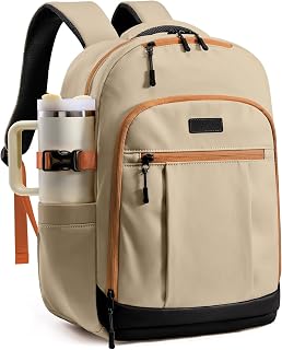 LOVEVOOK Laptop Backpack for Women, Waterproof Work Travel Backpack with Large Cup Pockets for Teacher Nurse, 17.3 inch Computer Bag College Bookbag Daypack, Gifts for Women, Khaki-brown