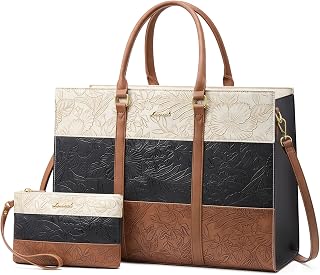 LOVEVOOK Laptop Bag for Women, 15.6 Inch Laptop Tote Bag, Vintage Leather Work Bags for Women, Waterproof Computer bag with Clutch Purse, Large Capacity Briefcase, Business Office Bag