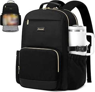 LOVEVOOK Lunch Backpack with Lunch Compartment,17 Inch Laptop Work Travel Insulated Cooler Backpack Purse,Waterproof College Teacher Nurse Lunch Bag Box with Tumbler Holder,Gifts for Men Women,Black