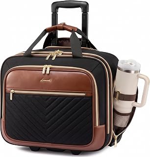 LOVEVOOK Rolling Laptop Bag Women, Briefcase for 17.3 Inch with Wheels Computer Case Work Travel Business，V Quilted-Black-Brown