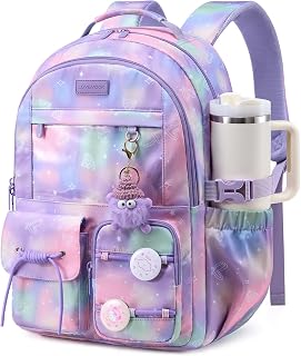 LOVEVOOK School Backpack for Girls Ages 8-16，Cute Student Bookbag for Teen Girls Kids Back to School with Cup Holder, DIY Ita Bag Fit 15.6 Inch Laptop for Elementary & Middle School