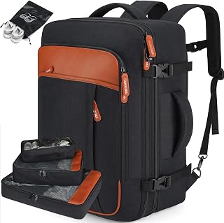 Lumesner Carry on Travel Backpacks, 22" Flight Approved Bag for Men & Women,Expandable Suitcase Backpack With 4 Packing Cubes,Water Resistant Luggage Daypack Business Weekender Bag, Black