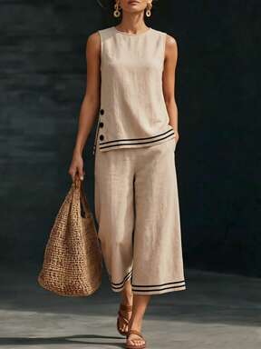 LUMIGAL Women's Summer Casual Round Neck Loose Top And Matching Pants  Pieces Set $19.59 #OfficeSets
