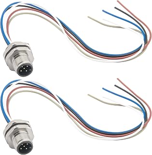 M12 5 Pin A Code Male Connector Cable with Trimmed Base 0.2M, 16MM Waterproof Back Mount Cable, UnShielded Straight Aviation Socket Electrical Cable 2 Pack
