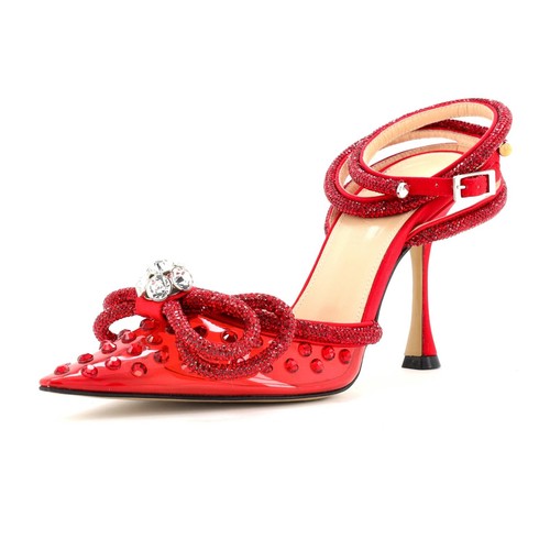 Mach & Mach Women's Double Bow Ankle Strap Pumps PVC 110