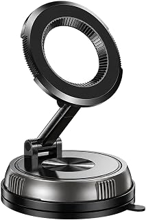 Magnetic Car Phone Holder Compatible with MagSafe, Foldable Zinc Alloy Mount, 4-Axis Adjustment for Dashboard and Windshield for iPhone 18-12