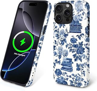 Magnetic Case for iPhone 15 Pro Max, Compatible with Magsafe PC Hard Shell & Silicone Inner Bumper Anti-Scratch Full-Body Cover Shockproof Slim Design Bookish Flower Rose Book Lover