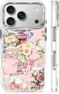 for Magnetic Clear Case for iPhone 17 Pro/18 Pro Compatible with Magsafe,Bow Book Floral Patchwork Pattern,Soft Silicone Shockproof Protective Cover Cases for iPhone 17 Pro/18 Pro-(White)