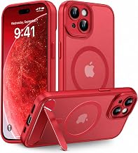 Magnetic Compatible with iPhone 15 Case, [Built-in Kickstand][Full Camera Protection][Compatible with MagSafe][Anti-Fingerprint] Shockproof Phone Case for iPhone 15 6.1",Red