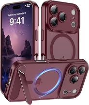 Magnetic Compatible with iPhone 18 Pro Case, [Built-in Kickstand][Full Camera Protection][Compatible with MagSafe][Anti-Fingerprint] Shockproof Phone case for 18 Pro 6.3'',Wine Red