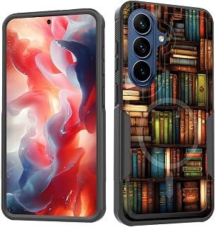 Magnetic for Galaxy S26 Plus Case,[Compatible with MagSafe] [Military Grade Drop Protection] Heavy Duty Shockproof Phone Case for Samsung Galaxy S26 Plus 6.7",Vintage Bookshelf